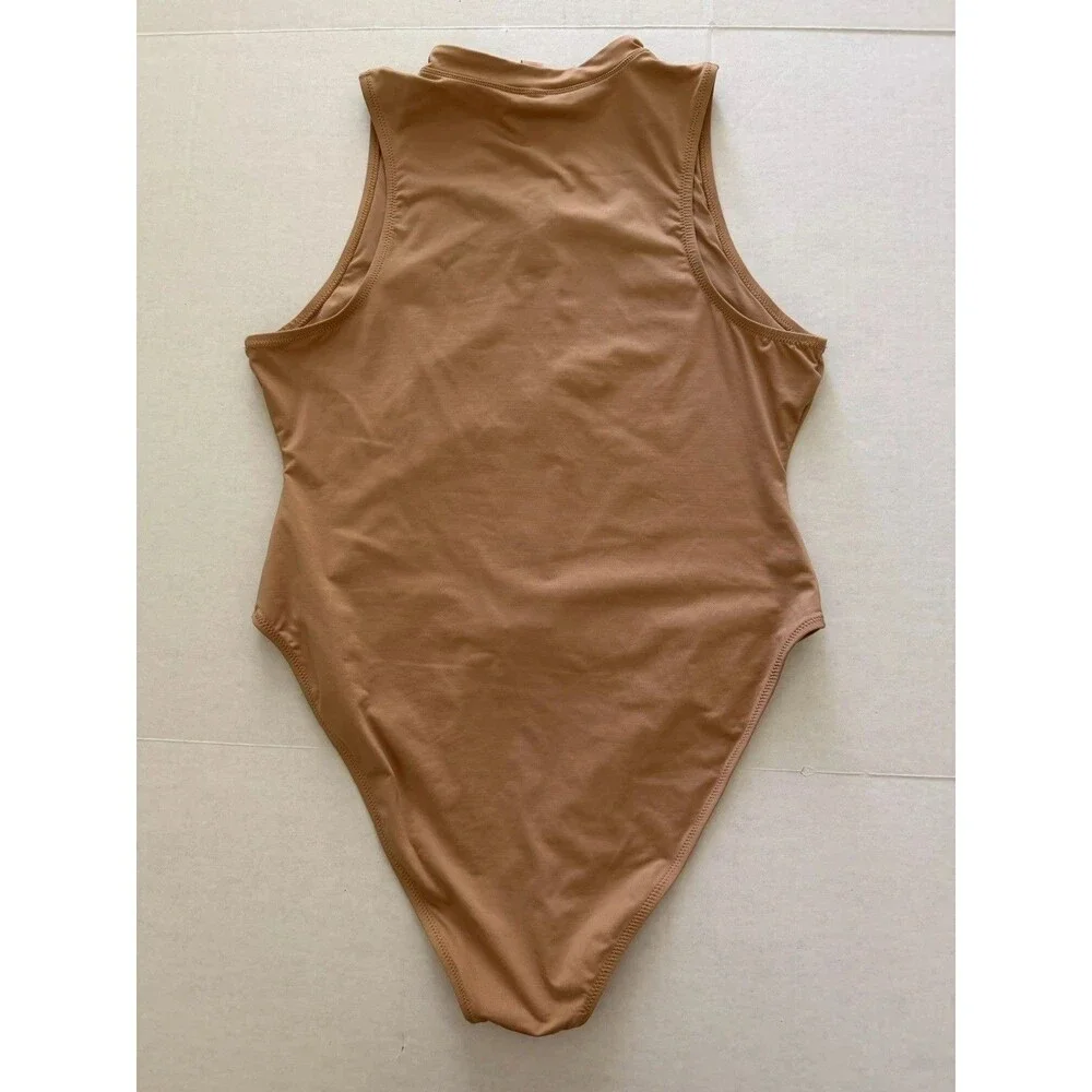 Skims Women’s 2X Signature Swim Bathing Suit Zip Front Sleeveless 1-Piece Ochre